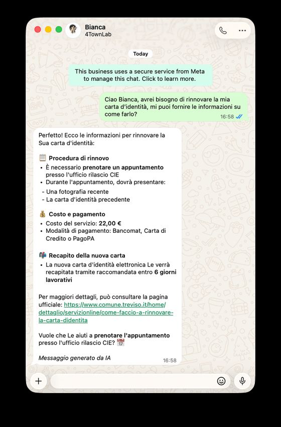 Riepilogo della conversazione inviato da Bianca su WhatsApp